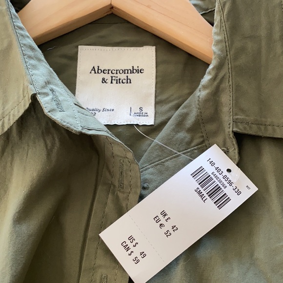 Abercrombie Olive Green Cinched hem Button Up SZ S - Picture 3 of 3